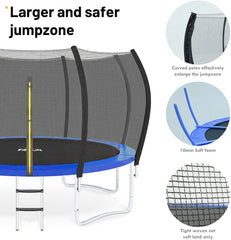 2022 NEW - Vision Plus - 20% Vision Bigger Than Normal - 12 FT Outdoor Trampoline For Kids And Adults With Safety Enclosure And Ladder 400LBS Capacity - Blue
