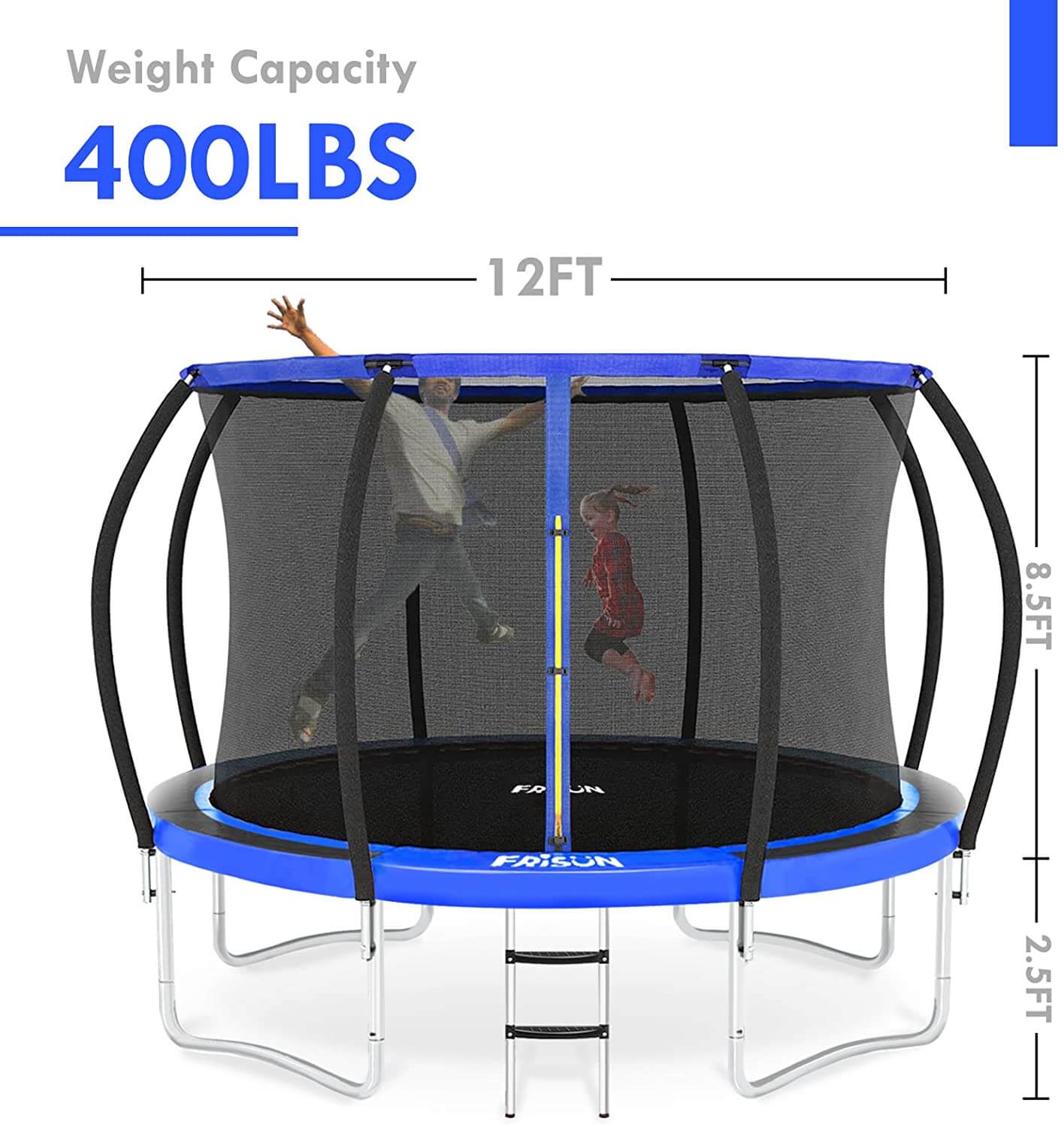 2022 NEW  - Double Safety Guarantee - 12 FT Outdoor Trampoline For Kids And Adults With Safety Enclosure And Ladder 450LBS Capacity - Blue
