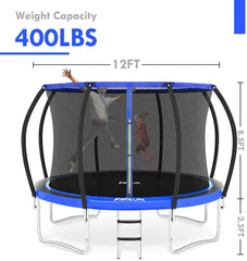 2022 NEW  - Double Safety Guarantee - 12 FT Outdoor Trampoline For Kids And Adults With Safety Enclosure And Ladder 450LBS Capacity - Blue
